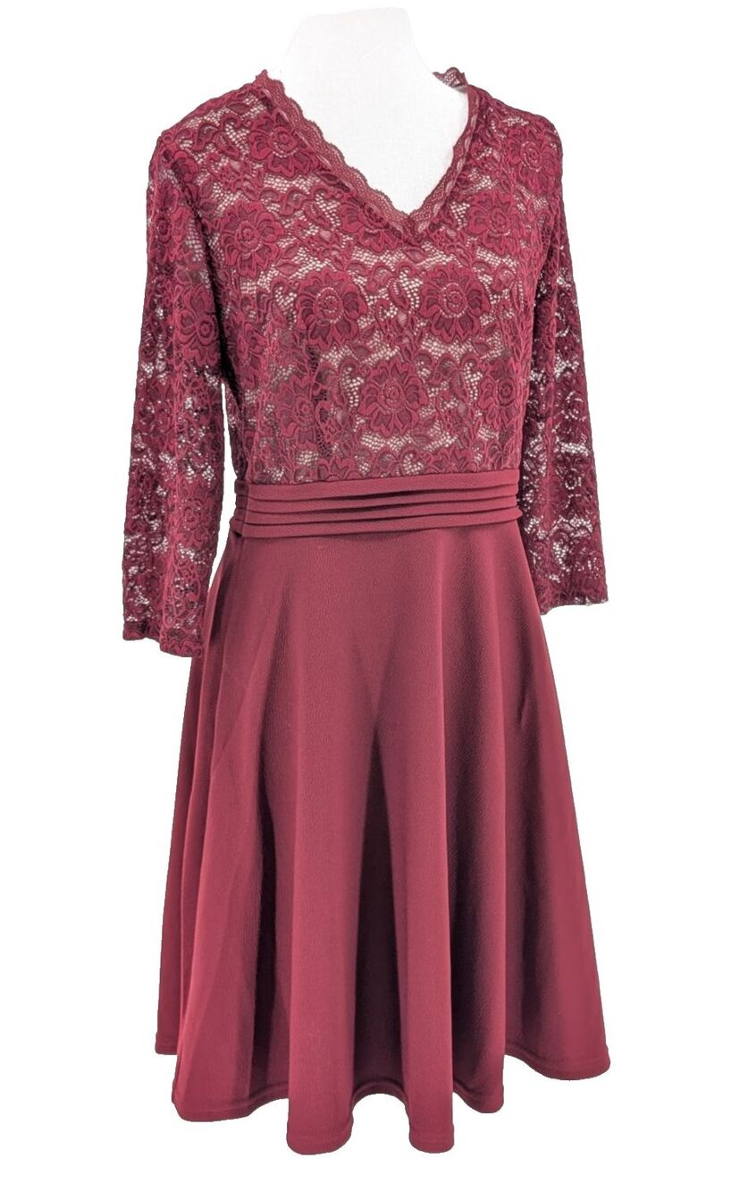 Kenzie Plum Purple Lace Flutter Sleeve Lined Holiday Party Cocktail Dress 10
